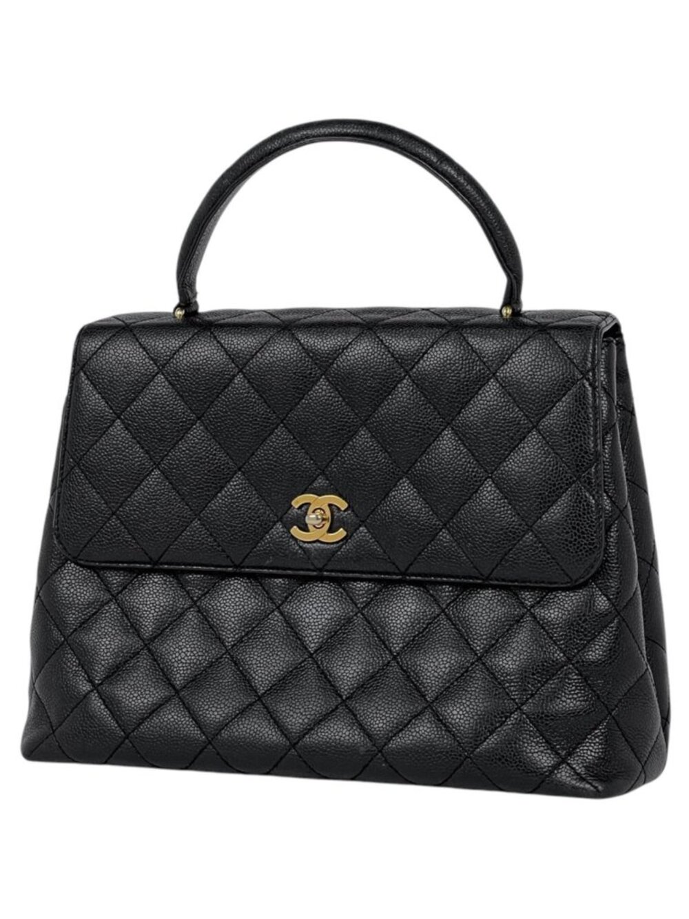 Chanel Handbag CC Logo Quilted Caviar Leather Black